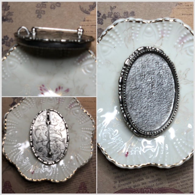 *Limited Stock - Pendant/Brooch (combo) - Ornate Oval Bezel with Bail Loop and Pin-back Brooch Option (SILVER) 1 3/4