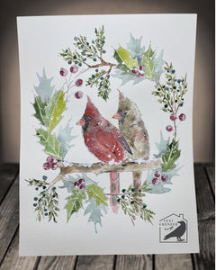 Original Watercolor - Winter Wreath Cardinal #1 by Lexi Grenzer