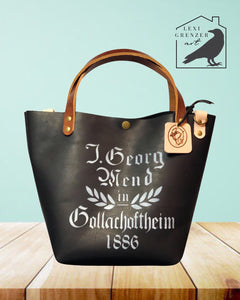 “Poppy Tote” Style Handbag with Leather Straps (black with cream grain sack design)