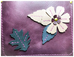 Boujee Boho - Floral Tote Handbag - Nubuck & Plum Crazy Horse Leather with Shoulder Straps