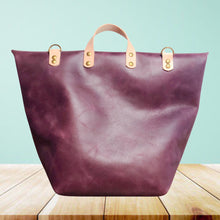 Load image into Gallery viewer, Boujee Boho - “Zoe Tote” Handbag - Plum Crazy Horse Leather &amp; Veg Tan with Handle
