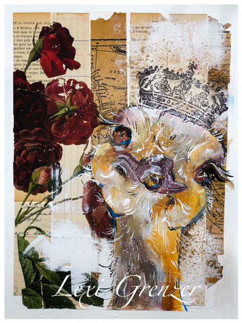 Mixed Media: Ostrich with Crown by Lexi Grenzer