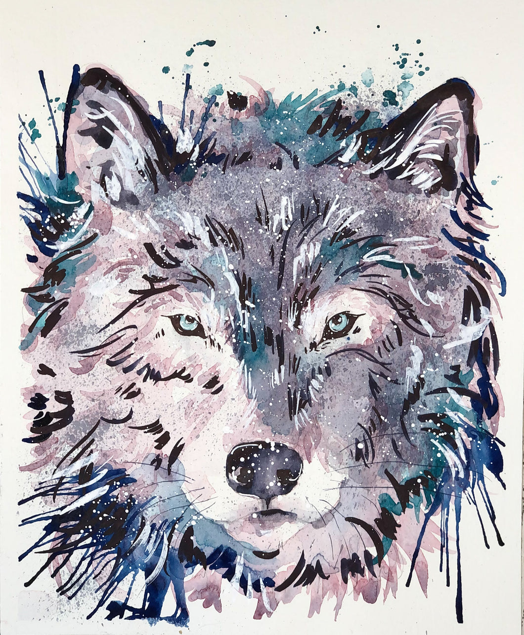 Original Watercolor - Vibrant Wolf
