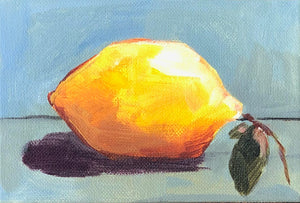 Original Acrylic Painting, Still Life Lemon, 4" x 6" (landscape) Canvas Panel (Ready for Frame)