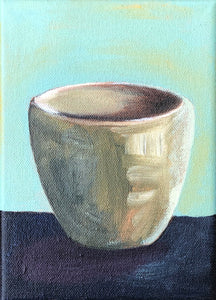 Original Acrylic Painting, Still Life Tea Cup, 5" x 7" Stretched Canvas 3/4"
