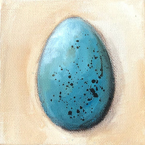 Acrylic Painting, Blue Egg/Tan Background, 4" x 4" Stretched Canvas