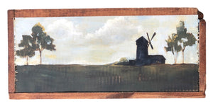 Original Acrylic Painting on Vintage Cheese Box, Country Landscape with Windmill, 11"x4 3/8"x5" (with sliding slid top)