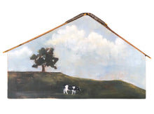 Load image into Gallery viewer, Original Acrylic Painting, Country Landscape with Cow &amp; Vintage Measure Tape Roof, 12&quot;x7.25&quot;x3/4&quot; Solid Wood Cut House
