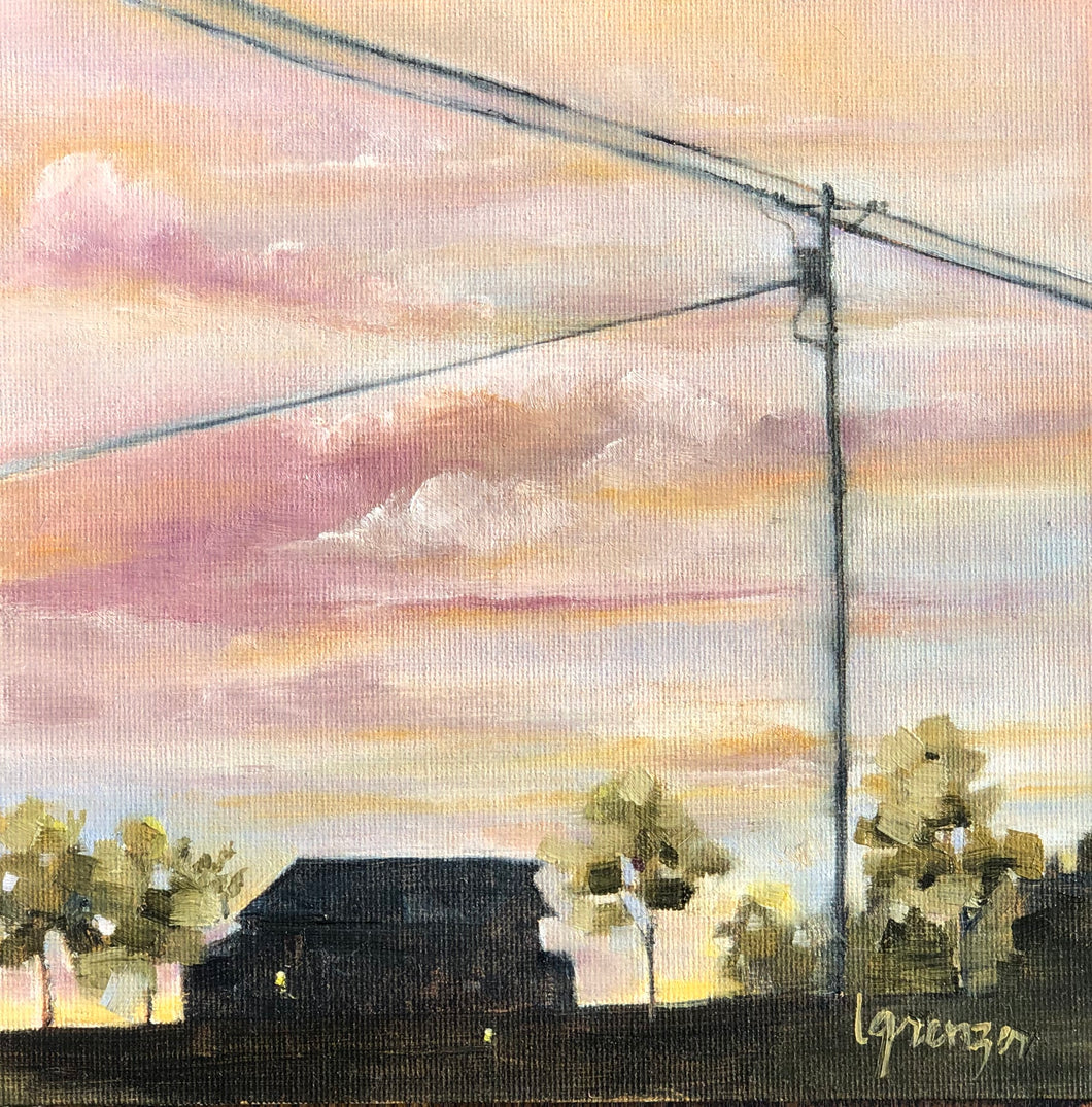 Original Oil Painting, Farm Silhouette at Sunset - 8