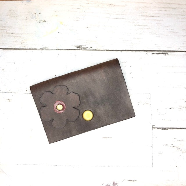 Leather Daisy Wallet (brown and red)