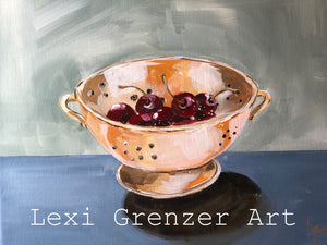 5/27 Colander of Cherries, 11" x 14" Stretched Canvas