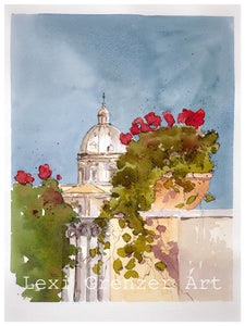 5/27 Original Watercolor -Sant'Andrea della Valle Dome (balcony view)