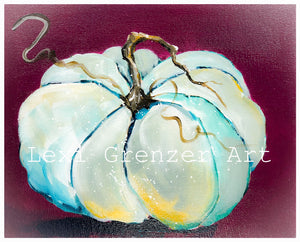 Robin's Egg Blue Pumpkin with Cranberry Background, 8" x 10" Stretched Canvas